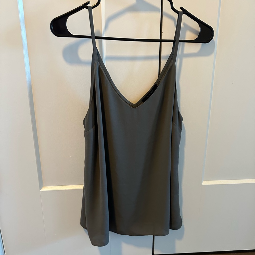 gray olive v neck strap tank top blouse large